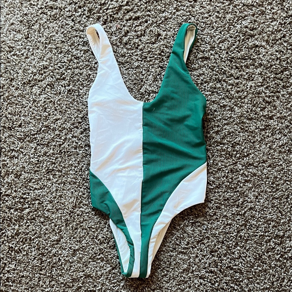 Beach Riot Green and White womens One Piece Swimsuit